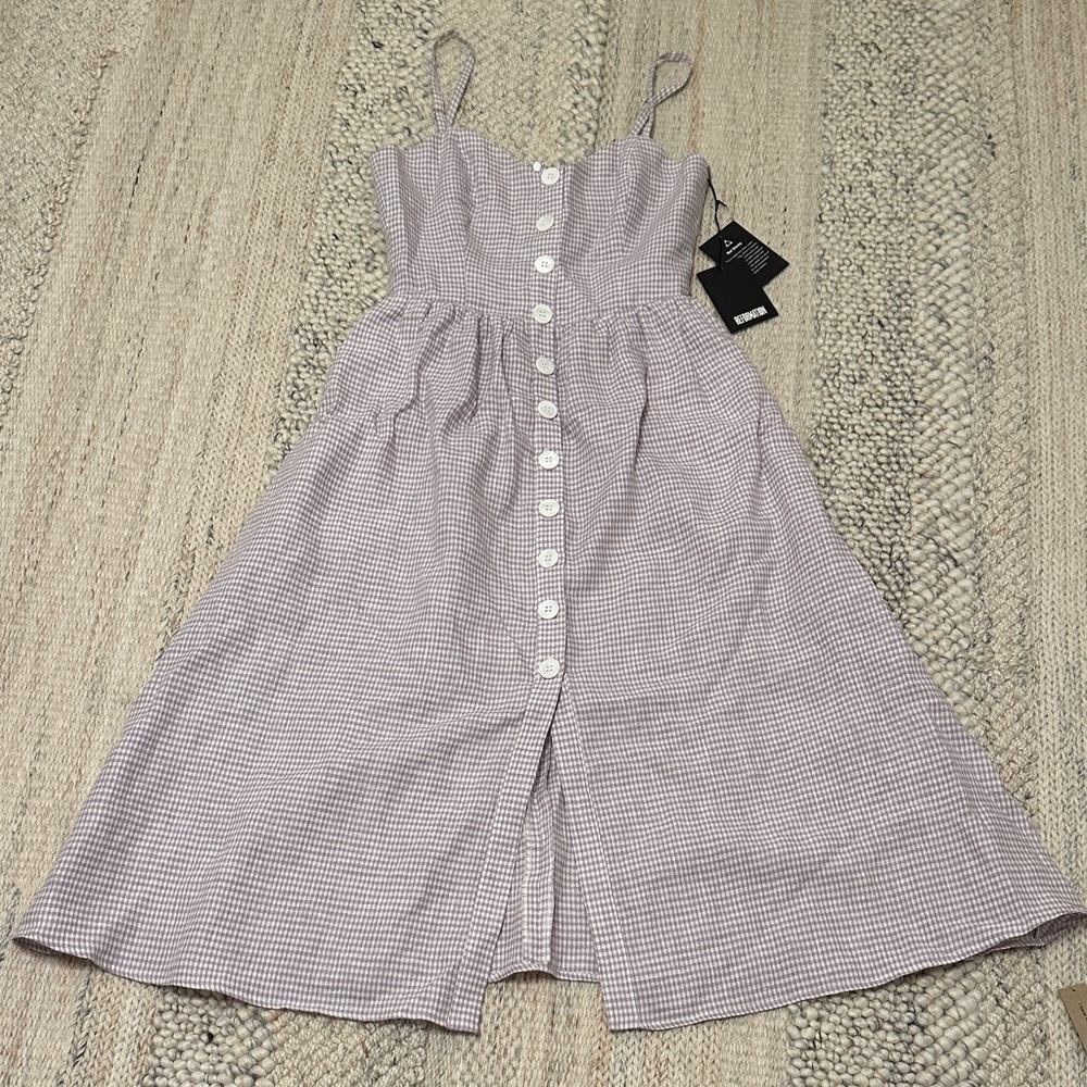 Reformation Lavender Gingham Midi Dress
